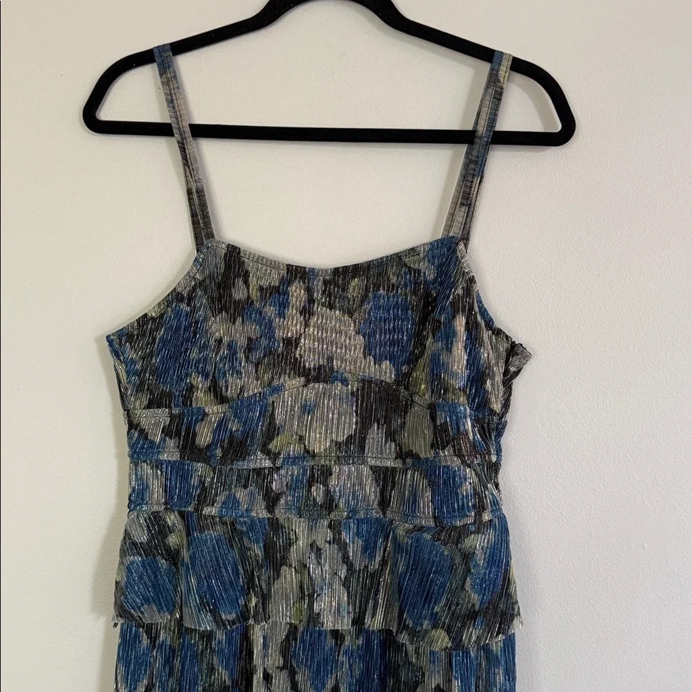 Anewsta Printed Blue Strappy Long Midi Dress With Gathered medium nwt - Picture 3 of 5
